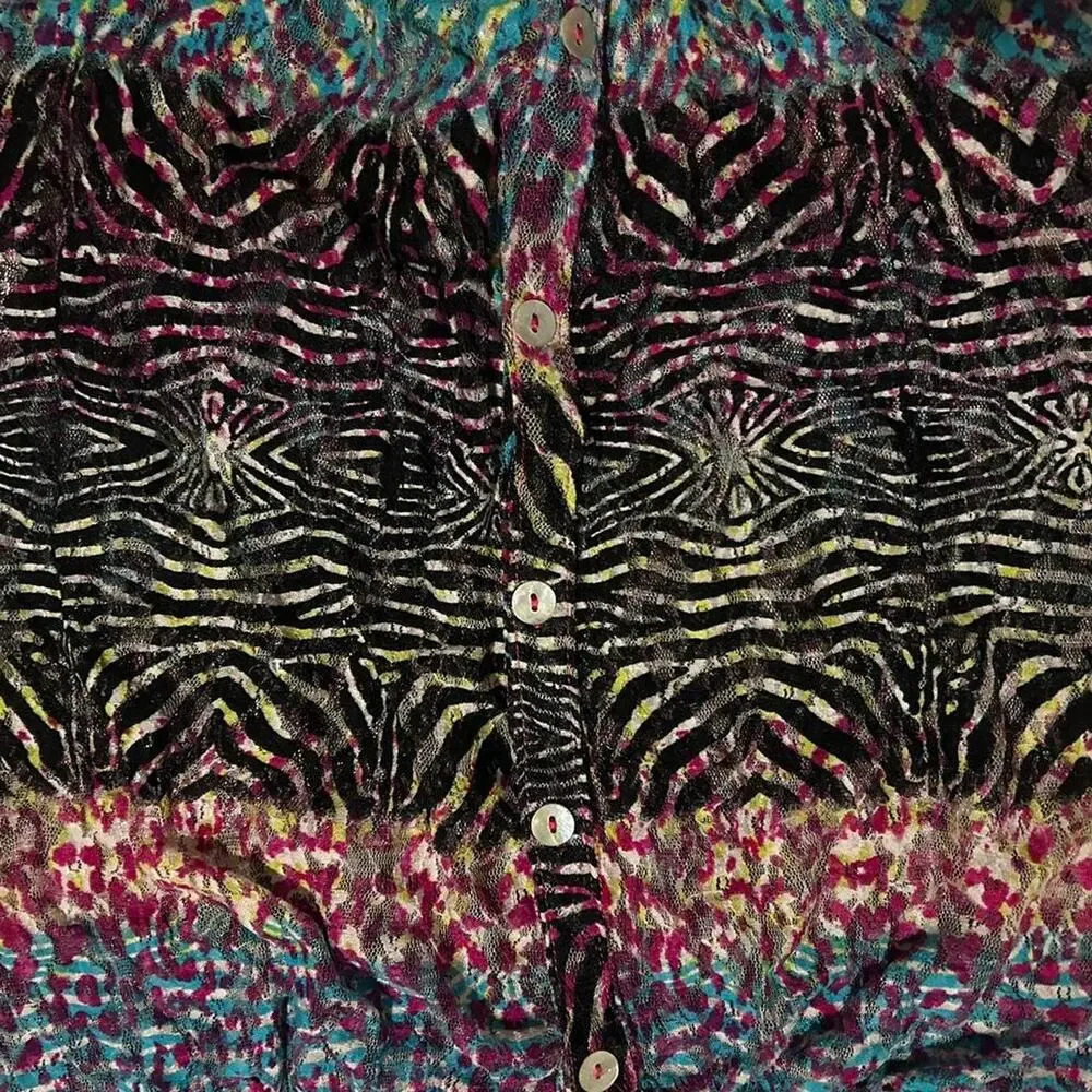 zebra swirl print washed abstract watercolor sheer y2k top - Picture 4 of 8